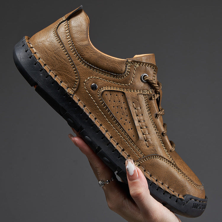 Sneakers in Genuine Leather Hiking Style with Durable Sole