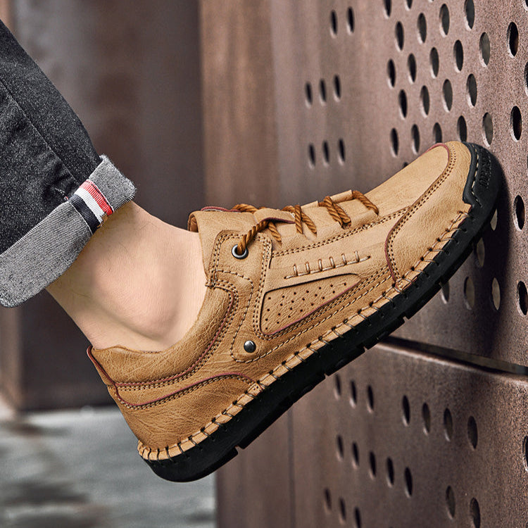 Sneakers in Genuine Leather Hiking Style with Durable Sole