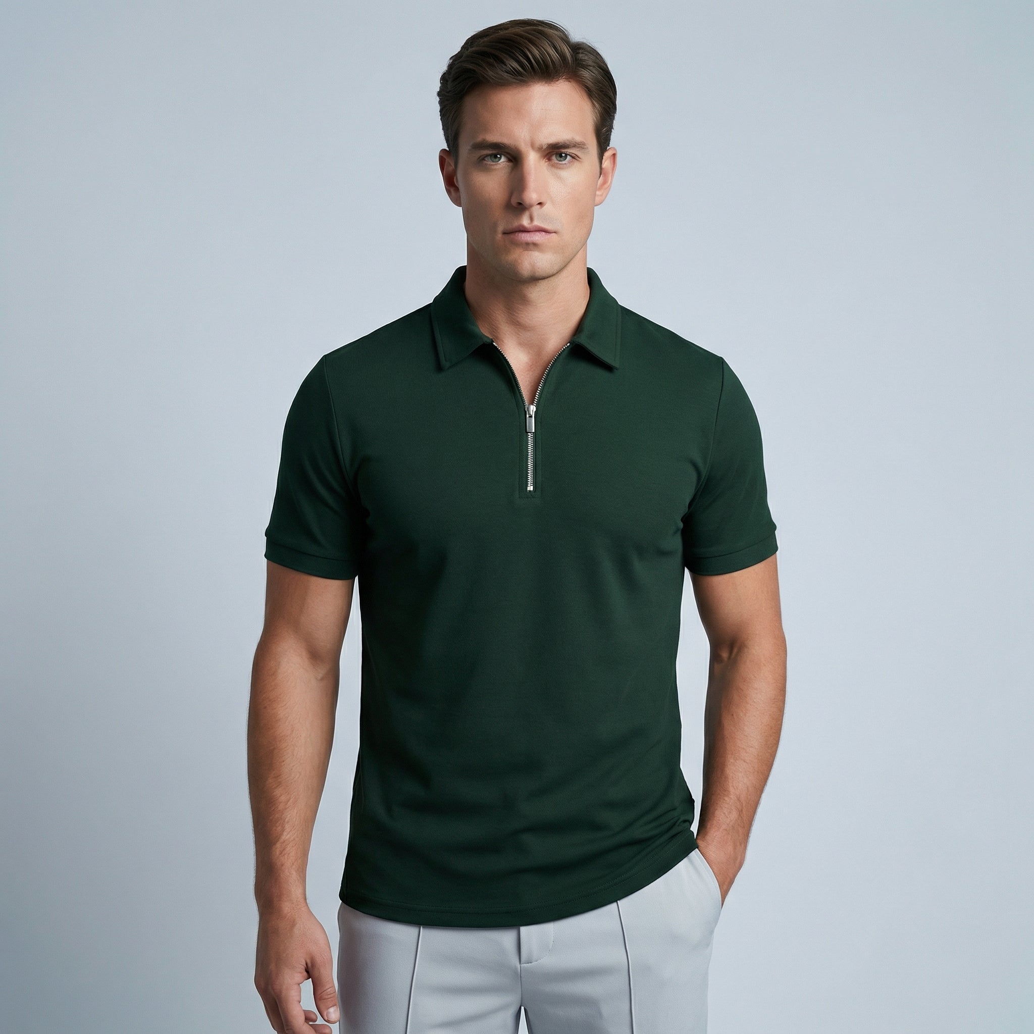 Men’s Slim Fit Zip-Up Polo Shirt