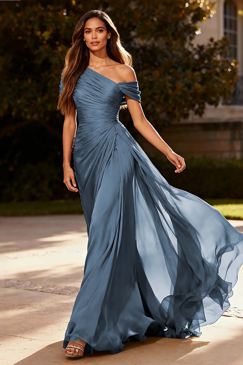 Dusty Sage Chiffon A-Line Formal Maxi Dress