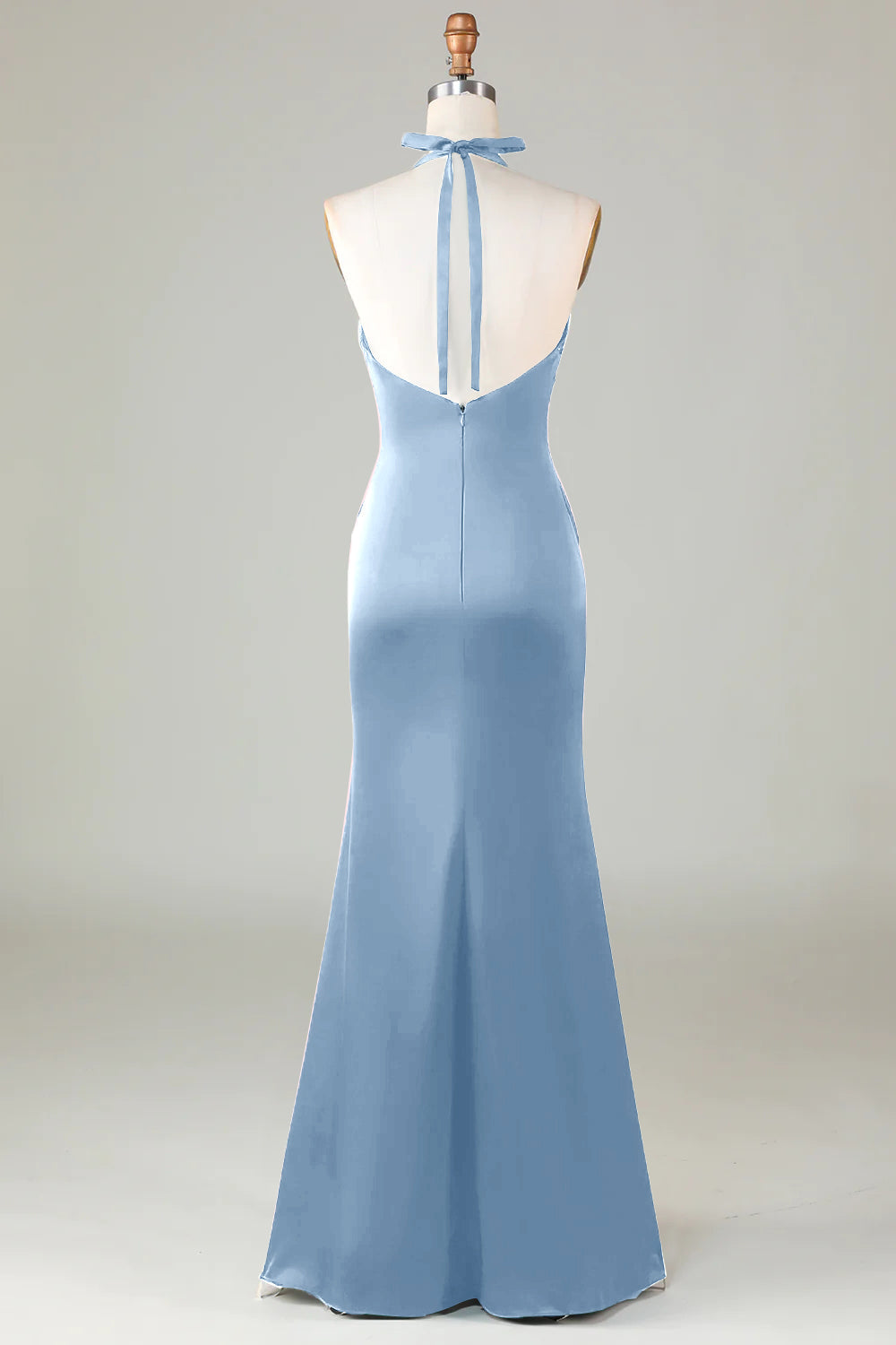 Dusty Sage Satin Halter Formal Maxi Dress