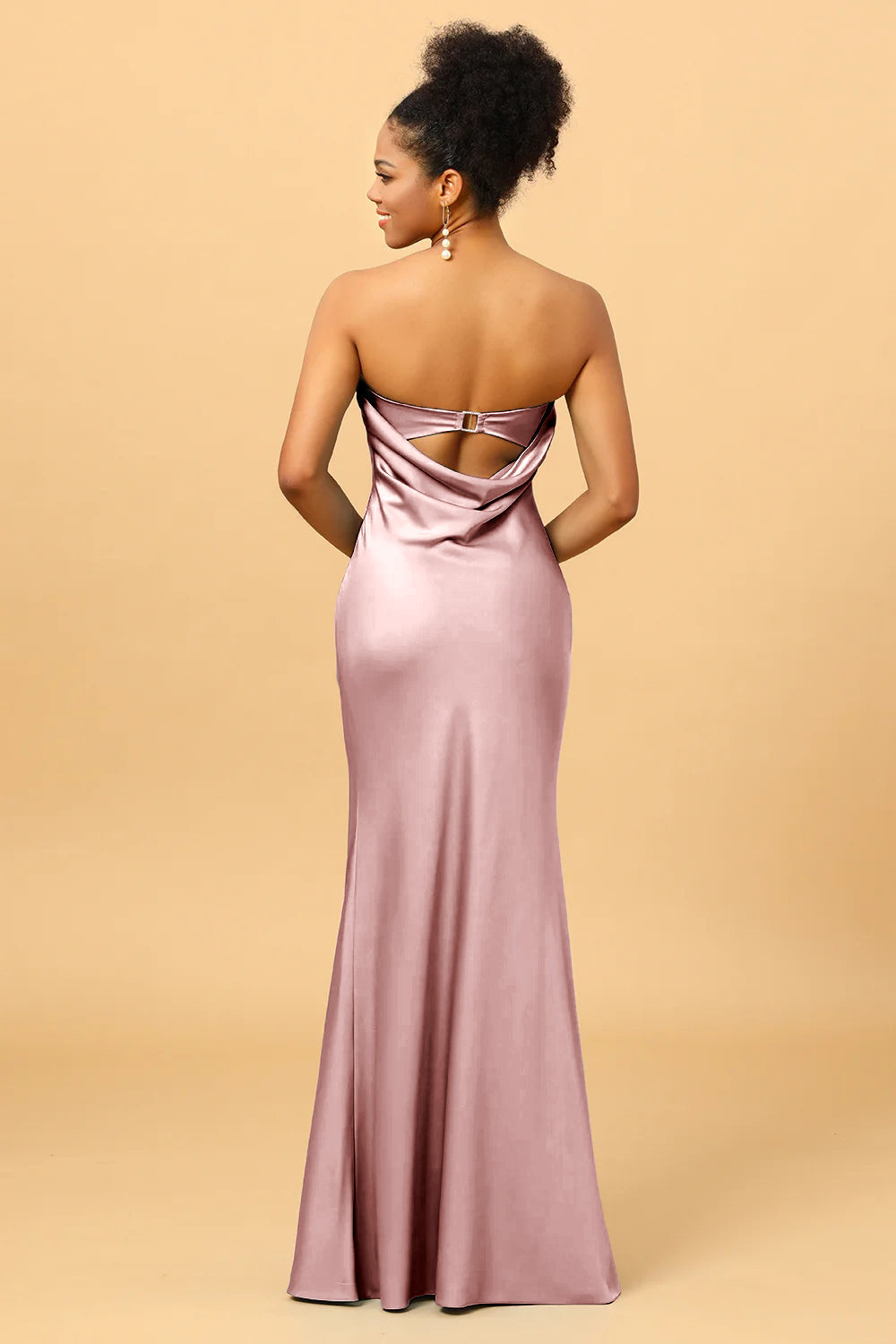 Grey Blue Satin Mermaid Bridesmaid Maxi Dress