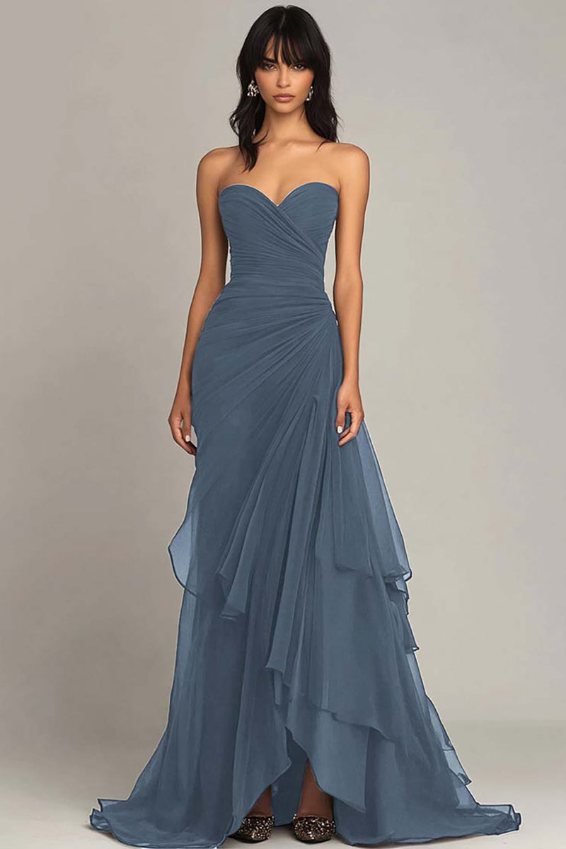 Elegant Dark Green Ruffled Evening Maxi Dress