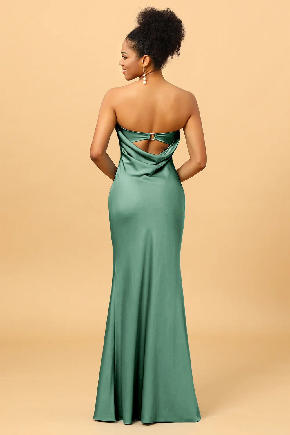 Grey Blue Satin Mermaid Bridesmaid Maxi Dress