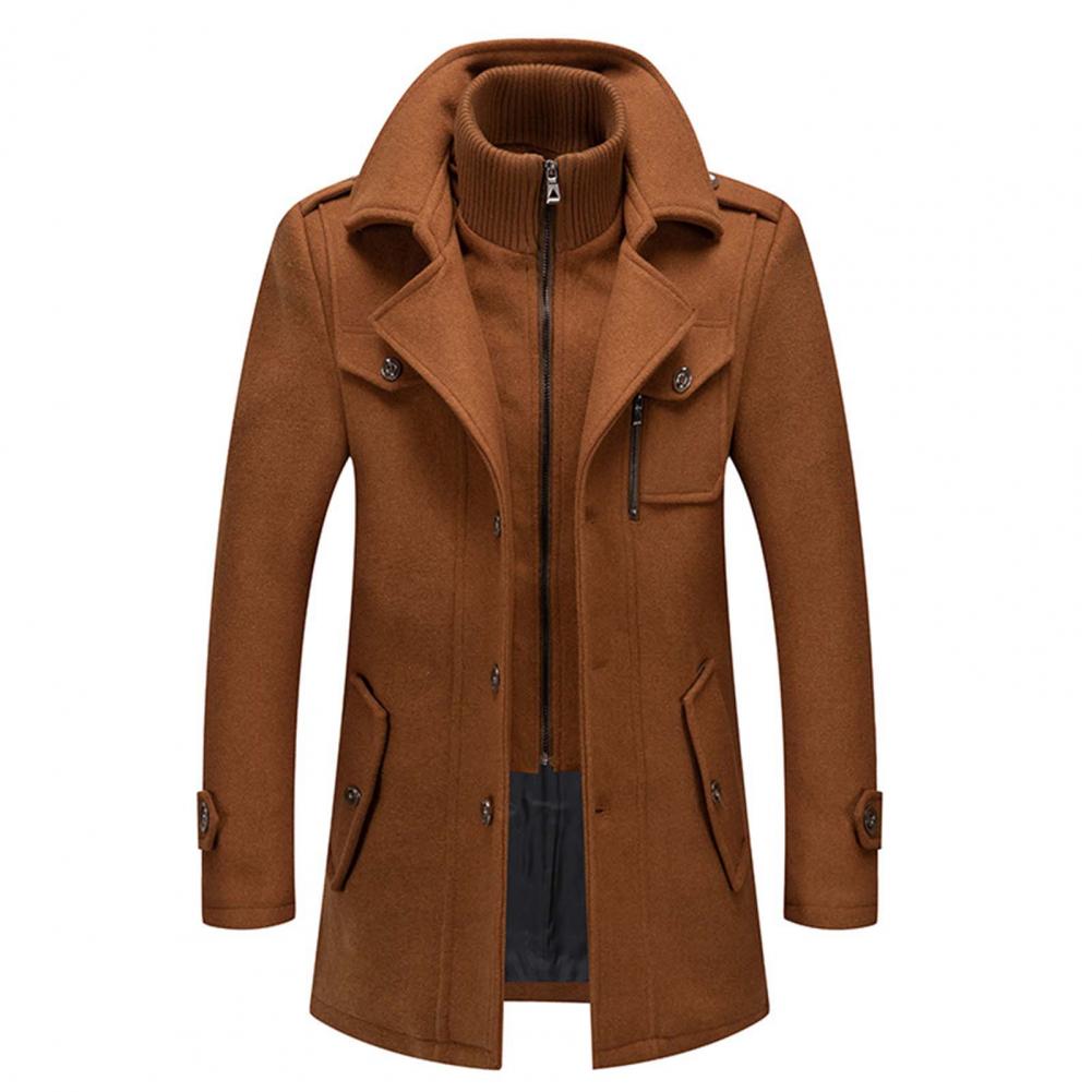 Men’s Winter Coat Long Full-Zip with High Collar, Classic Fit