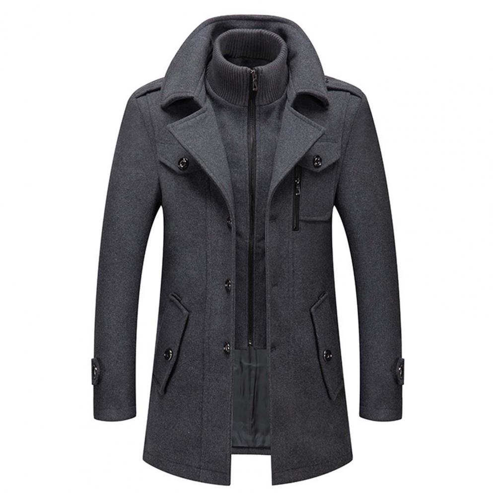 Men’s Winter Coat Long Full-Zip with High Collar, Classic Fit