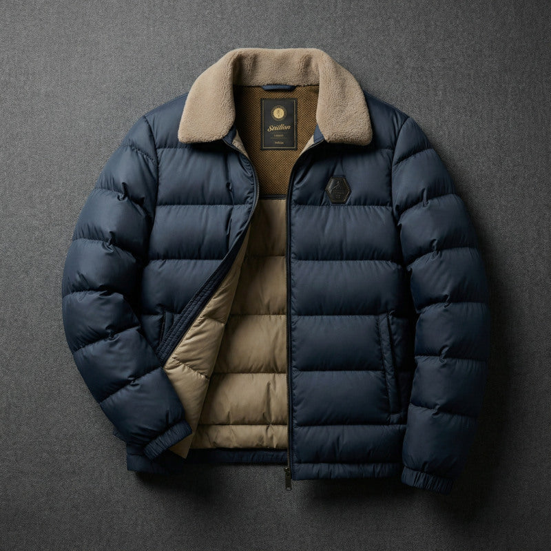Men’s Puffer Jacket Lightweight with Fleece Collar and Down Filling