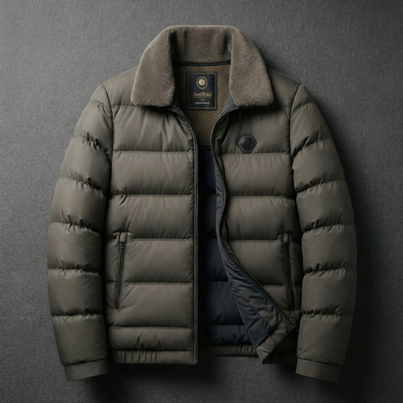 Men’s Puffer Jacket Lightweight with Fleece Collar and Down Filling