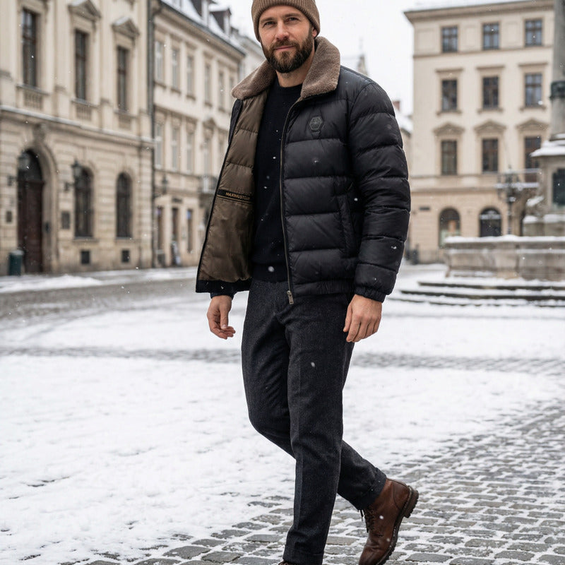 Men’s Puffer Jacket Lightweight with Fleece Collar and Down Filling