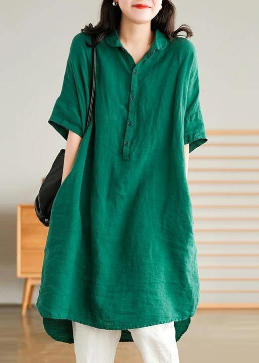 Relaxed Fit Jade Green Linen Maxi Dress