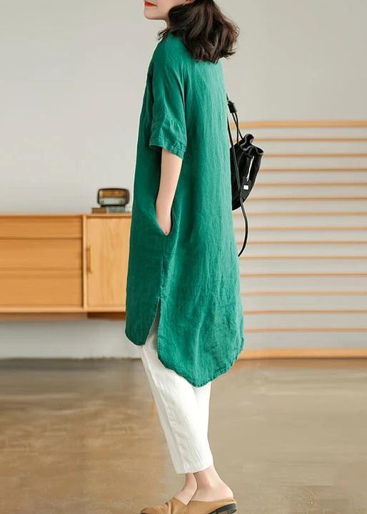 Relaxed Fit Jade Green Linen Maxi Dress