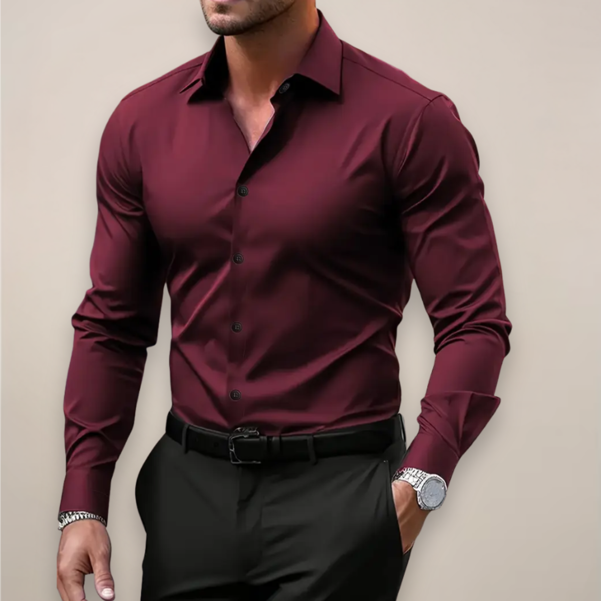 Elegant Men’s Long Sleeve Office Shirt