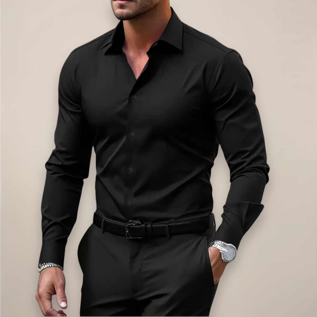 Elegant Men’s Long Sleeve Office Shirt