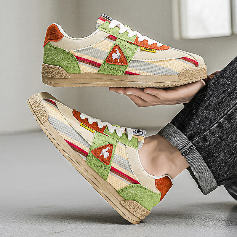Sneakers in Retro Suede and Mesh with Sculpted Non-Slip Sole