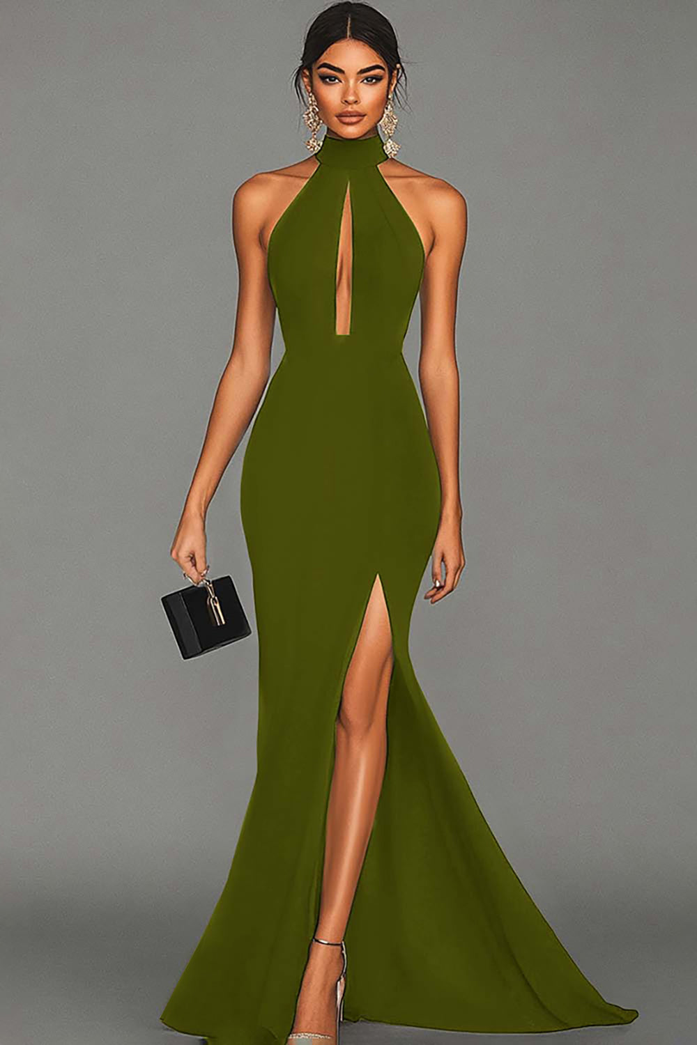 Classic Black Halter Neck Mermaid Long Evening Dress
