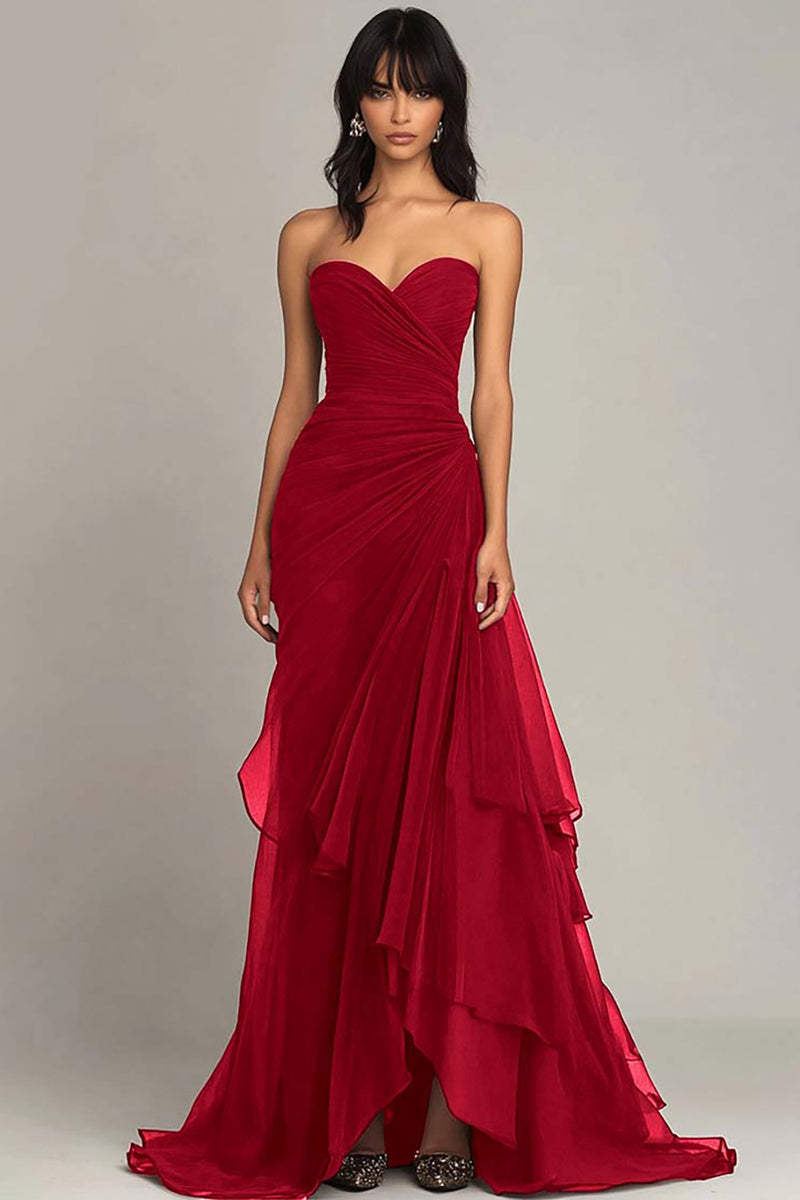 Elegant Dark Green Ruffled Evening Maxi Dress