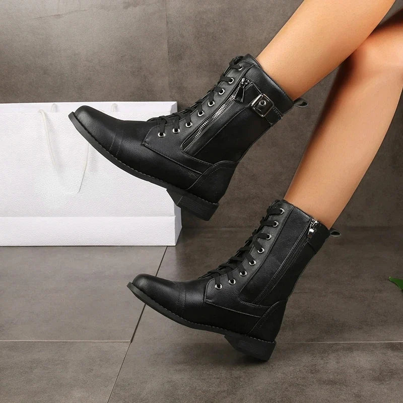 Women's Leather Lace-Up Boots—Versatile Style