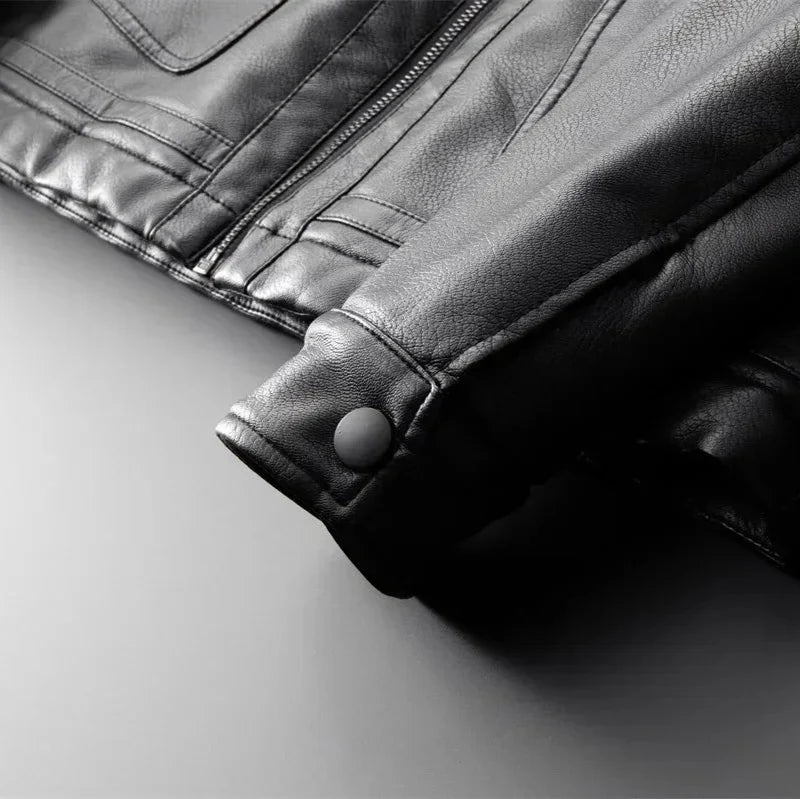 Men’s Winter Jacket Fleece-Lined Leather with Turn-Up Collar