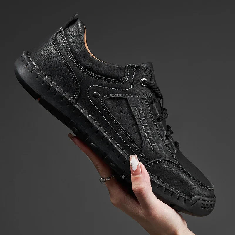 Sneakers in Genuine Leather Hiking Style with Durable Sole