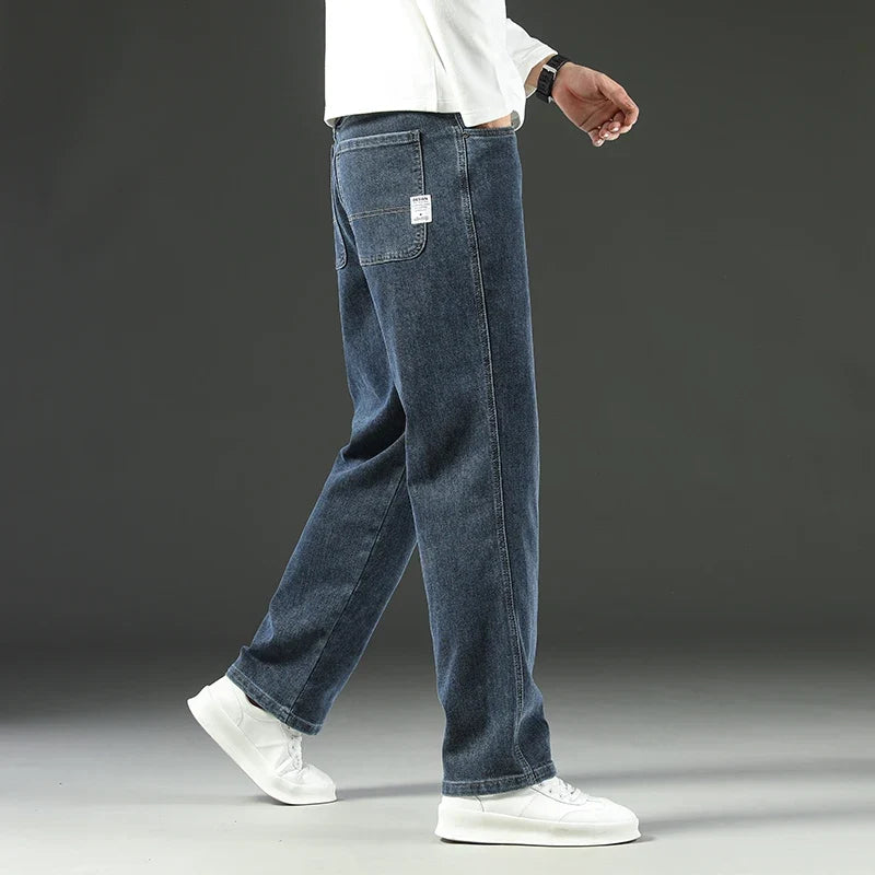 Men's Straight-Fit Baggy Jeans in Stretch Dark Denim