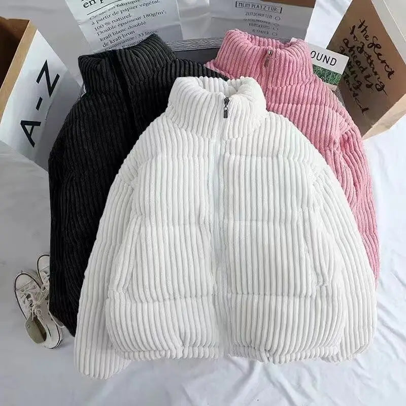 Puffer Jacket Women Short Corduroy Quilted Boxy