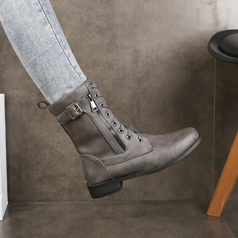 Women's Leather Lace-Up Boots—Versatile Style