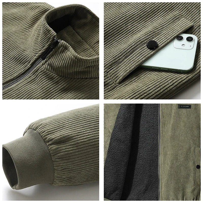 Men’s Bomber Jacket Ribbed Velvet with Sherpa Lining