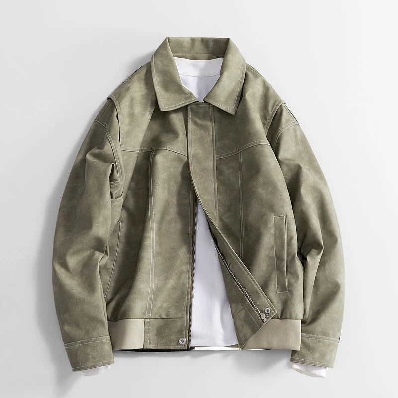 Men’s Bomber Jacket Vegan Faux Leather with Pockets