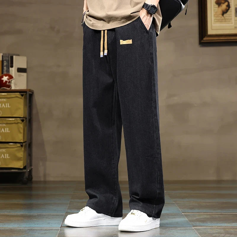 Men's Baggy Wide-Leg Jeans with Drawstring