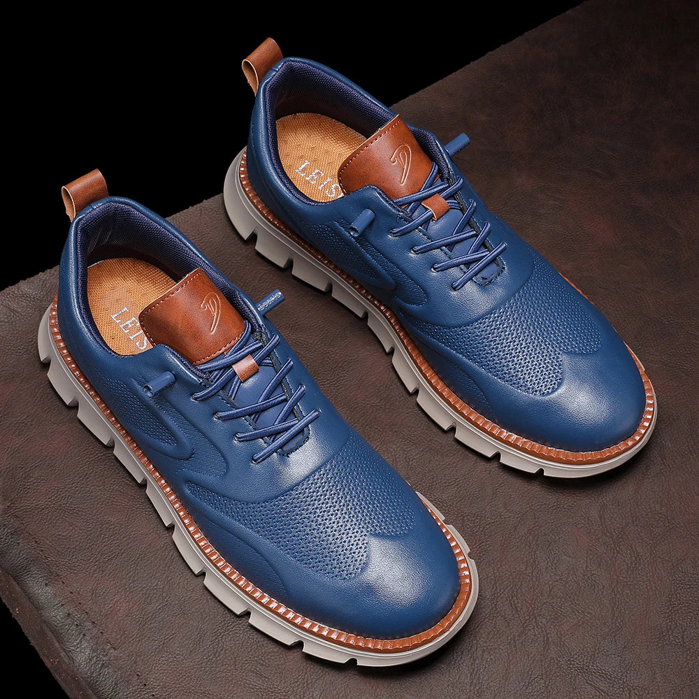 Sneakers in Premium Leather with No-Tie Laces, Orthopaedic Insole and Breathable Lining
