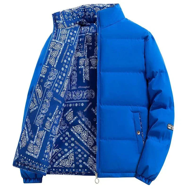 Men’s Puffer Jacket Zip-Up Duvet with Bandana-Print Details
