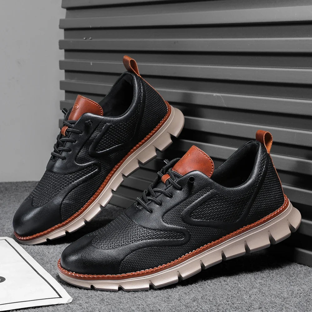 Sneakers in Premium Leather with No-Tie Laces, Orthopaedic Insole and Breathable Lining