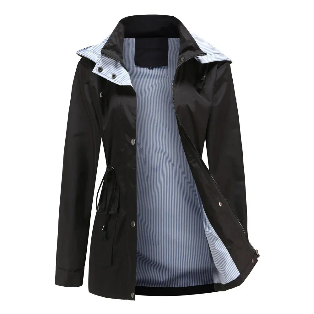 Women's Waterproof Winter Tailored Trench Coat with Buttons