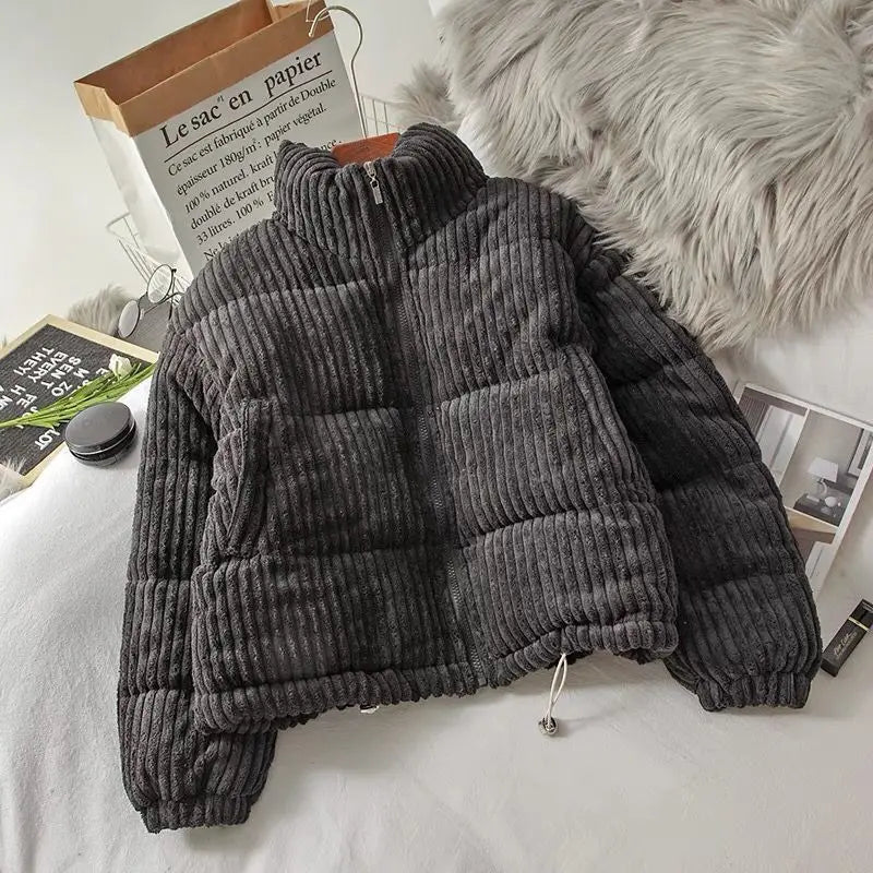 Puffer Jacket Women Short Corduroy Quilted Boxy