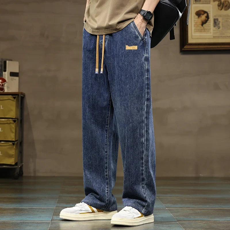 Men's Baggy Wide-Leg Jeans with Drawstring