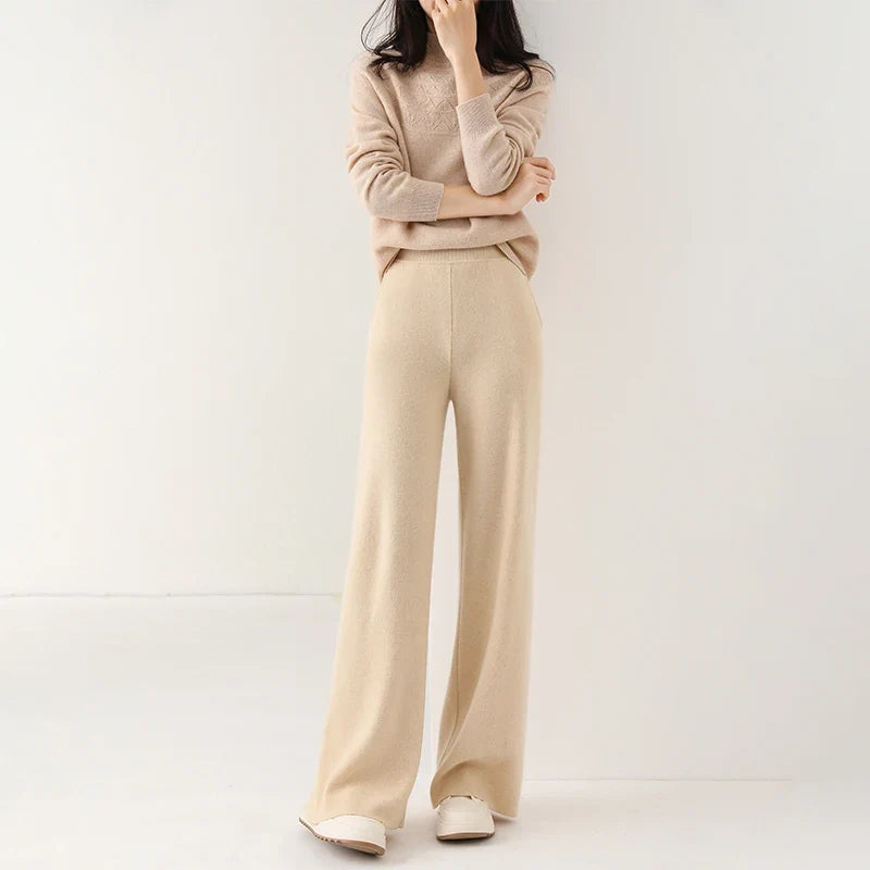 Women's High Waisted Merino Wool Wide Leg Palazzo Pants