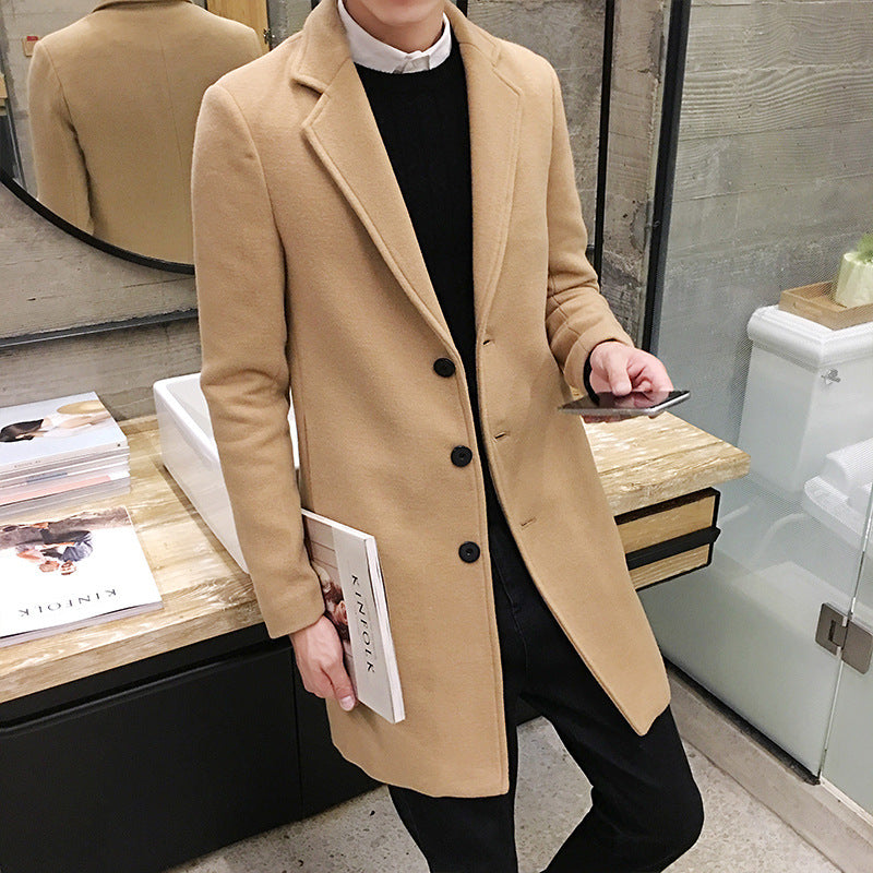 Men’s Winter Coat Elegant Long Polyester with Buttons
