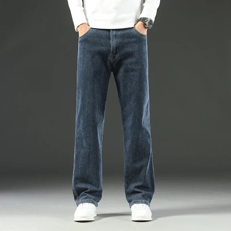 Men's Straight-Fit Baggy Jeans in Stretch Dark Denim