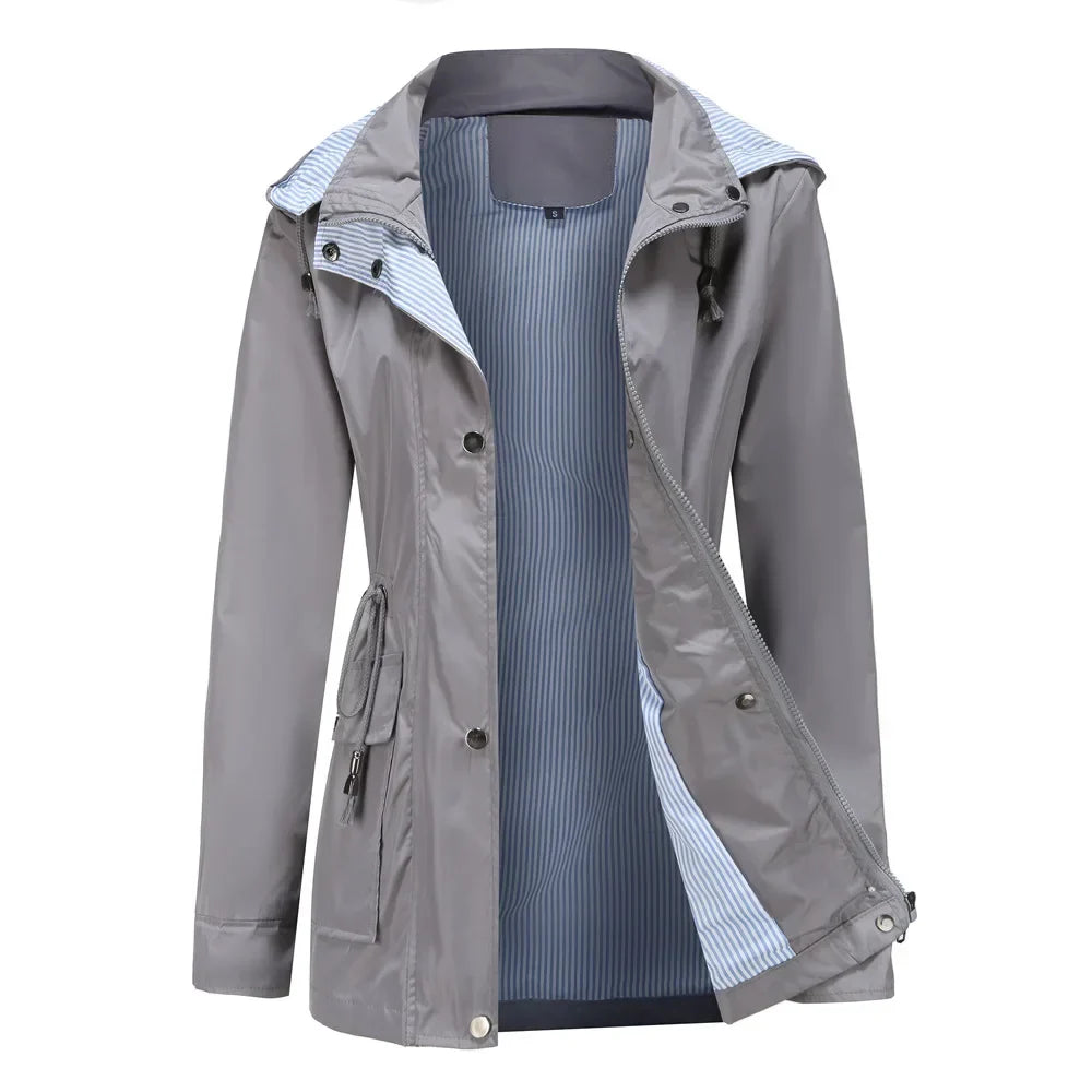 Women's Waterproof Winter Tailored Trench Coat with Buttons
