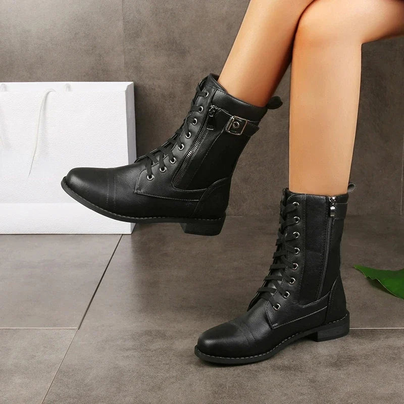 Women's Leather Lace-Up Boots—Versatile Style