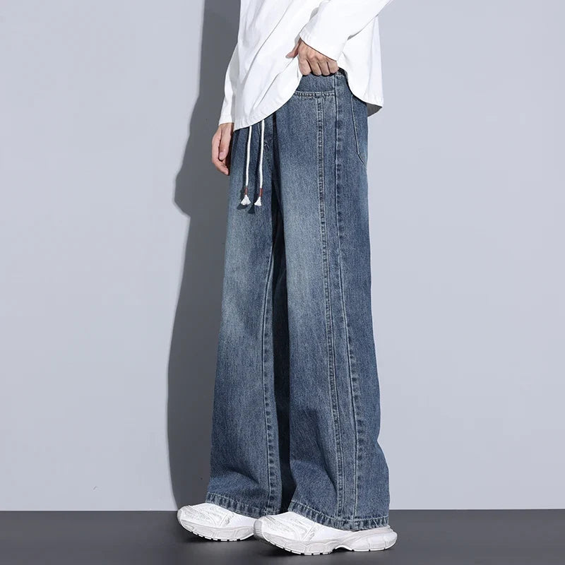 Men's Wide-Leg Denim Baggy Jeans with Drawstring