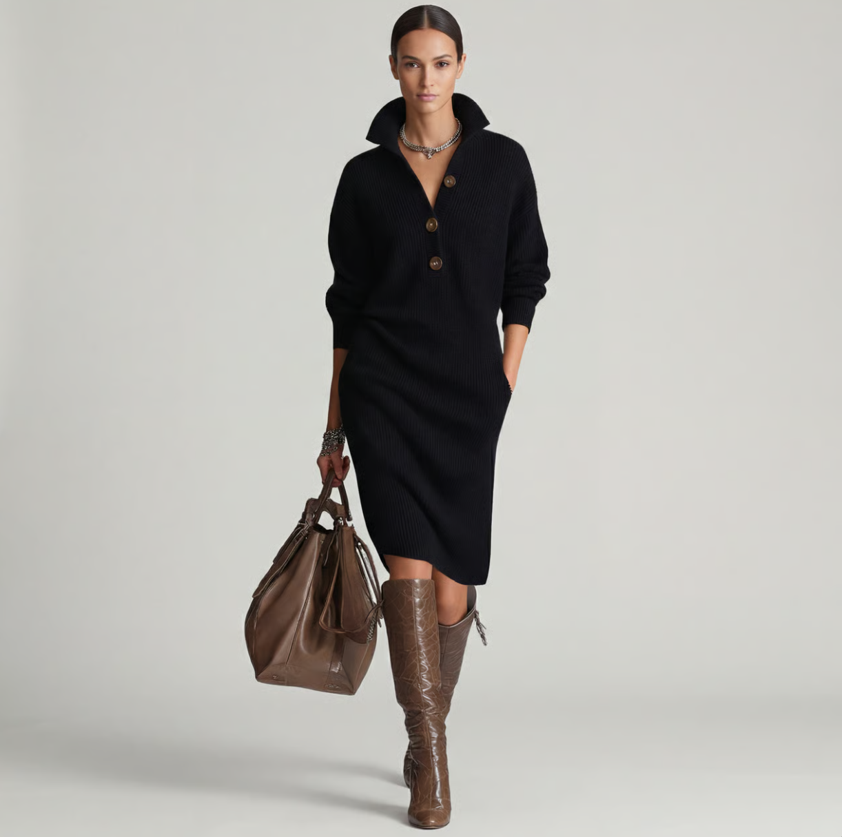 Harper Ribbed Sweater Dress Midi