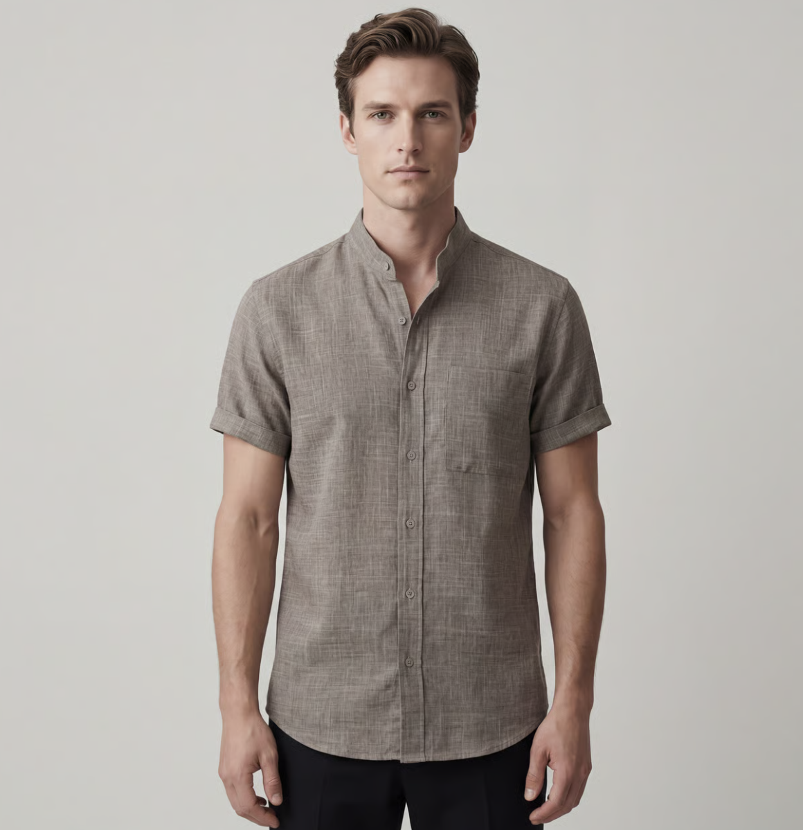 Hudson Short Sleeve Mandarin Collar Shirt