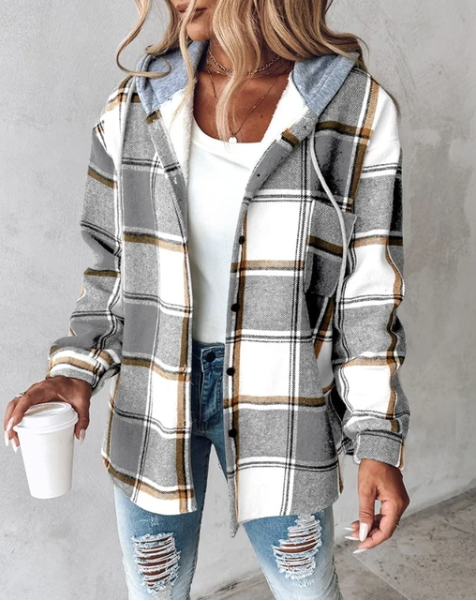 Women’s Cardigan with Hood, Drawstring and Patterned Print
