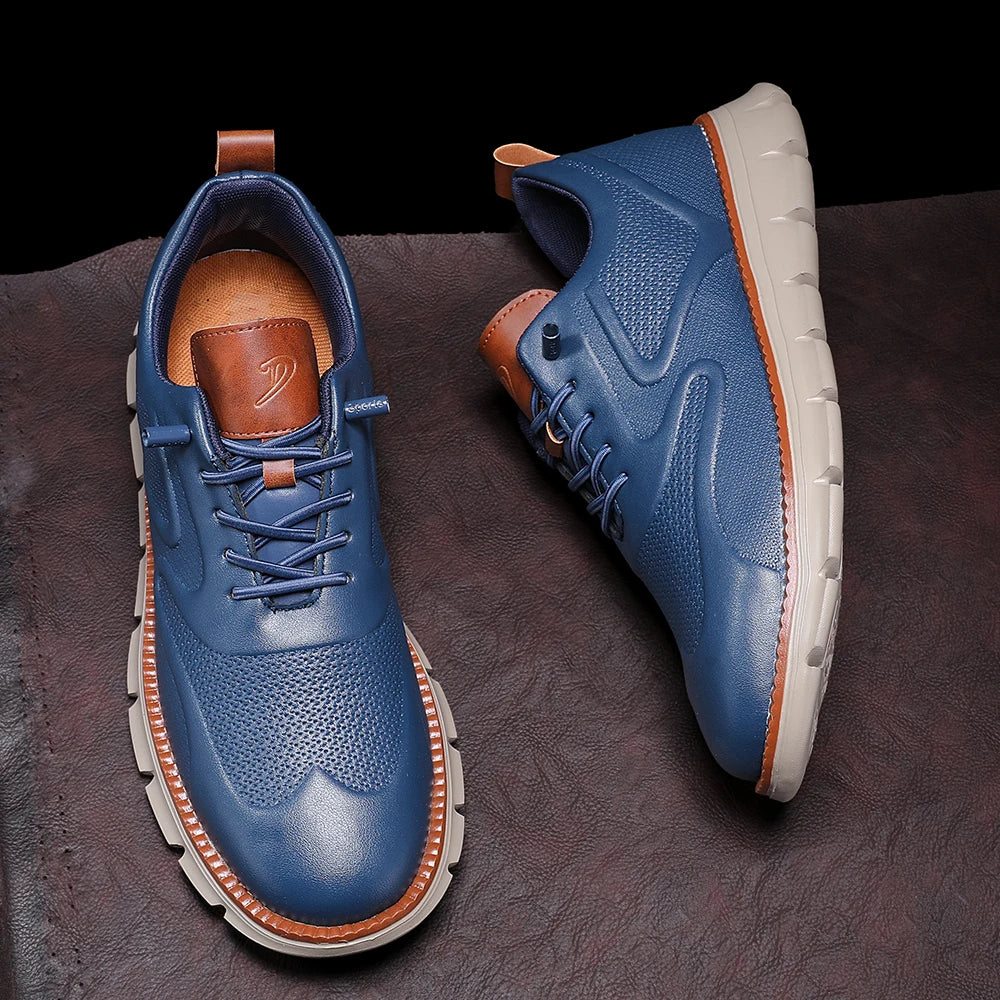 Sneakers in Premium Leather with No-Tie Laces, Orthopaedic Insole and Breathable Lining