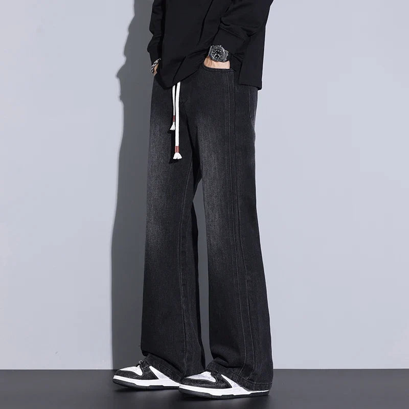 Men's Wide-Leg Denim Baggy Jeans with Drawstring