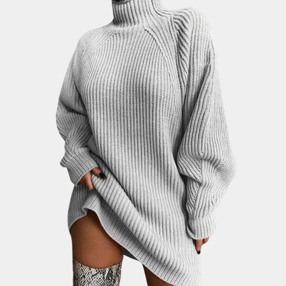 Chunky Ribbed High-Neck Mini Sweater Dress