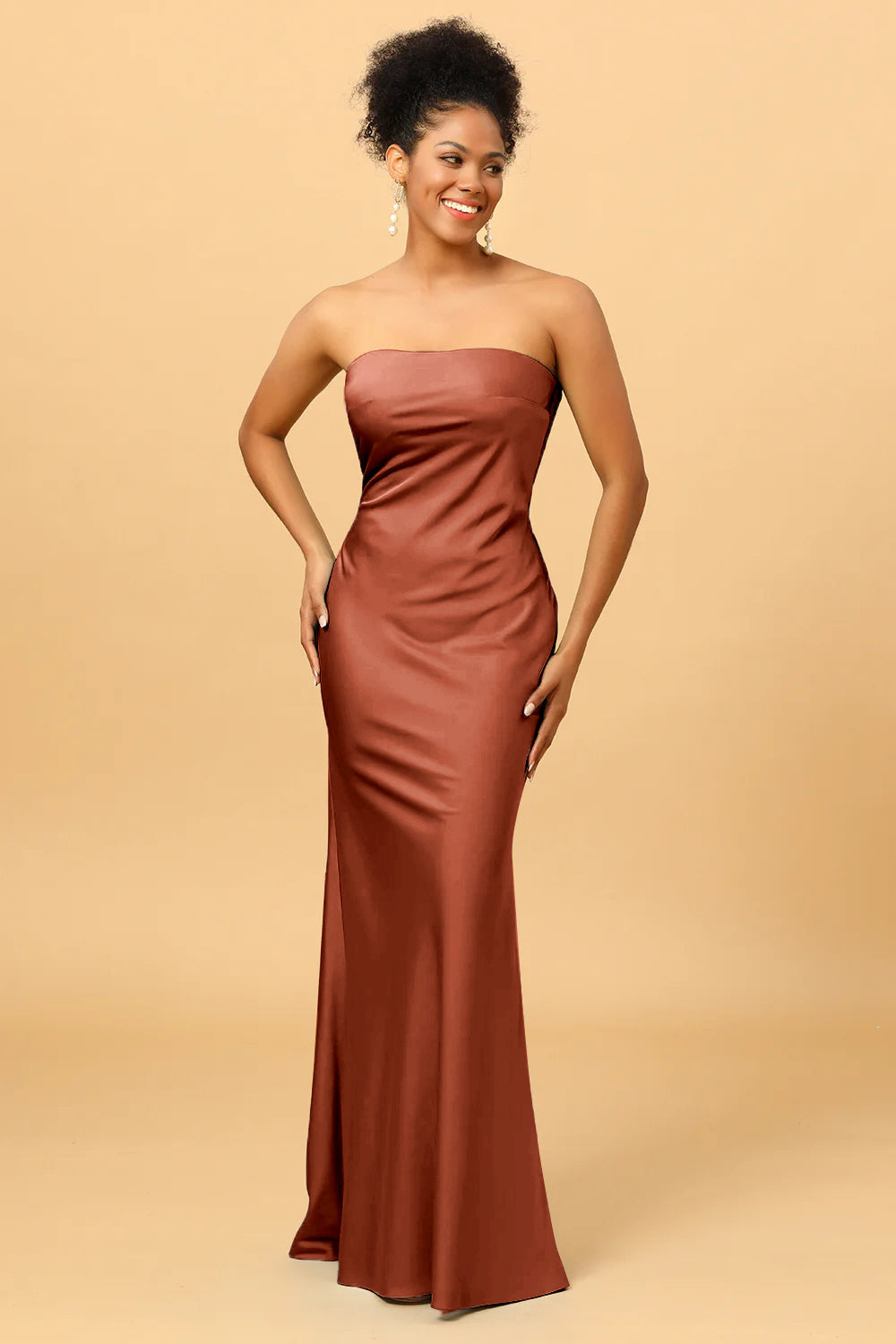 Grey Blue Satin Mermaid Bridesmaid Maxi Dress