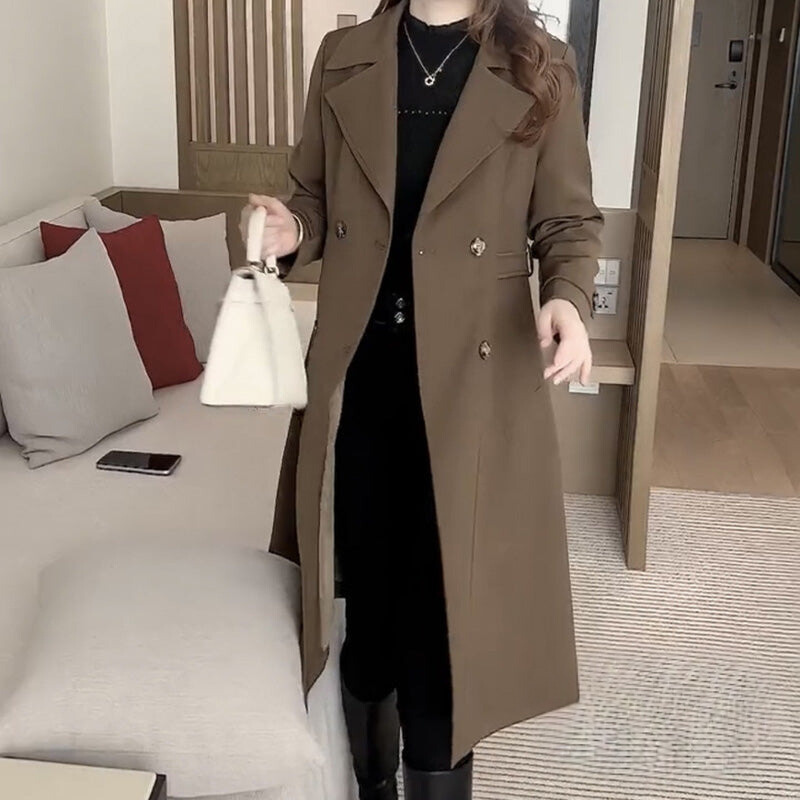 Women's Wool Blend Trench Coat with Elegant Fit