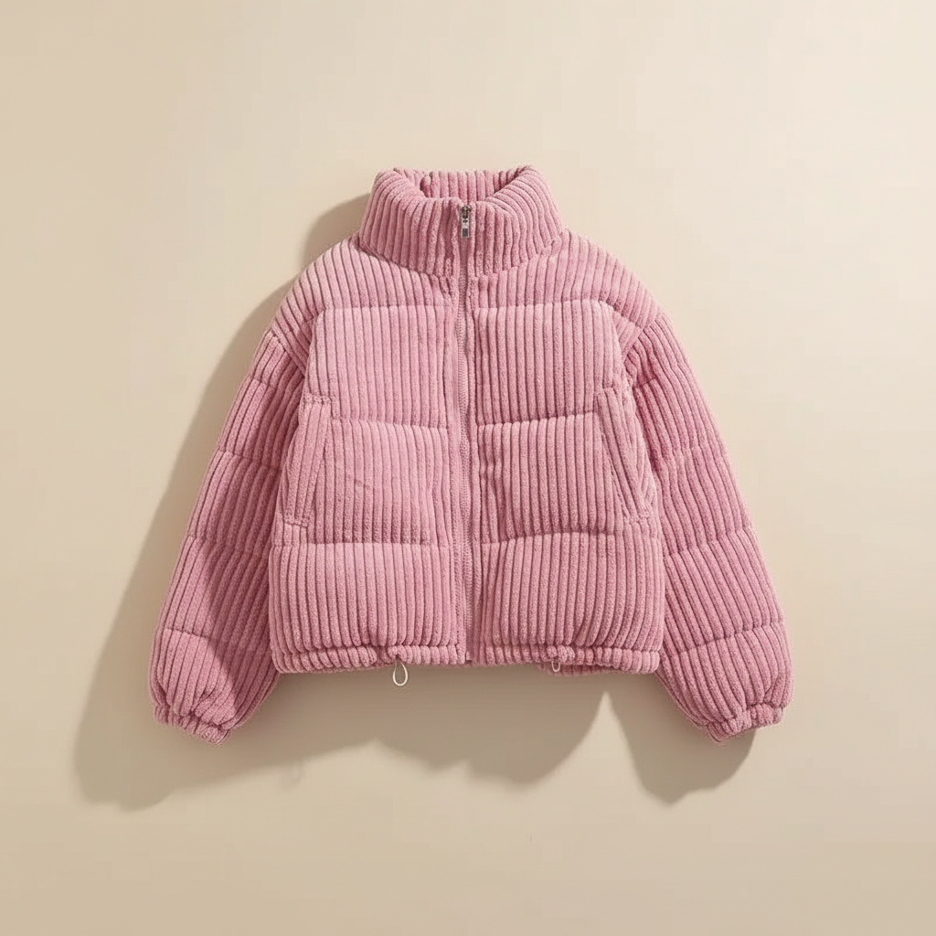 Puffer Jacket Women Short Corduroy Quilted Boxy